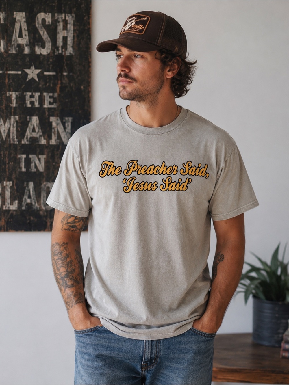 Johnny Cash The Preacher Said Jesus Said Graphic Tee Medium T-Shirt